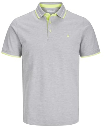Jack & Jones JJEPAULOS Polo SS Noos, Gris Clair chiné/détail : Fluo, XL