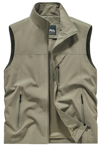 Sukany Men's Casual Fishing Safari Utility Vest Lightweight Quick Dry Cargo Military Gilets Sleeveless Photography Shooting Hunting Camping Waistcoat Outdoor Travel Jacket with Pockets Khaki M