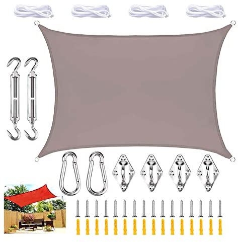Tena a Vela Vela Ombreggiante 2x5M, Vela Ombreggiante Impermeabile, Vela Ombreggiante Rettangolare, Tessuto Ombreggiante Protezione Dai Raggi UV Al 95%, Vela Ombreggiante For Esterni(Khaki,3x5m)
