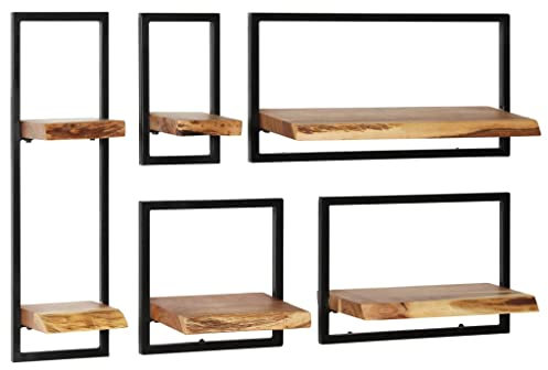 FUDUGEHMIOFWFJJ Wand deko,glasvitrine,kleines wandregal,Wandregal-Set 5-TLG. Akazienholz Massiv und StahlGeeignet für Bad, Küche, Schlafzimmer