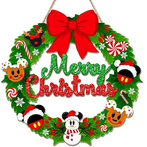 Decoración de puerta de Navidad, letrero de bienvenida con ratón, decoraciones de Feliz Navidad para la pared del hogar, suministros de fiesta de Navidad, placas decorativas de menta para porche