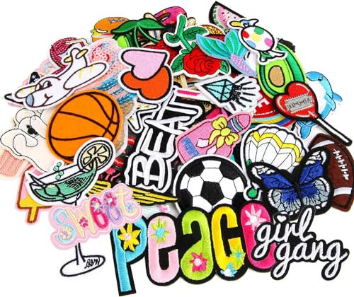 AUGSUN Aufnäher Patches, 36 Stück Patches zum Aufbügeln DIY Aufnäher zum Aufbügeln Zufällig Flicken zum Aufbügeln Kinder Bügelbilder für Rucksäcke Hosen Kleidung Jeans Jacken Hüte