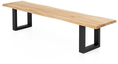 WOODLIVE DESIGN BY NATURE Sitzbank Brian 200x45, Wildeiche geölt mit Untergestell U-Form Schwarz