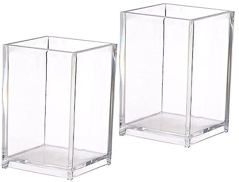 DIYEAH 2pièces Pot à Stylos Multifonctionnel Acrylique Organisateur De Bureau Pour Stylos Et Cartes De Visite Seau De Rangement Transparent