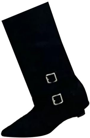 Generico Stivaletti Donna con Tacco Stivali Gamba Larga Trouser Boots Chunky Heel Boots Belt Buckle Thigh High Pointed Toe Black Boots Vintage Fashion Boots Stivaletti Caldi Donna (Black, 38)