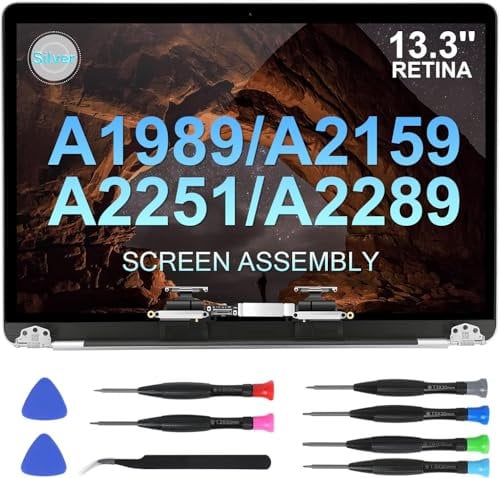 JQYDZH Pantalla de Repuesto de 13,3 Pulgadas para Mac Book Pro A1989 A2159 A2289 2018 2019 2020 (Modelo: EMC 3214 3358 3301 3456 3348) 2560 x 1600 A Full LED LCD Ensamblaje(Plata)