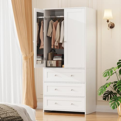 VOWNER 71 Tall Armoire Wardrobe Closet with Drawers and Mirror