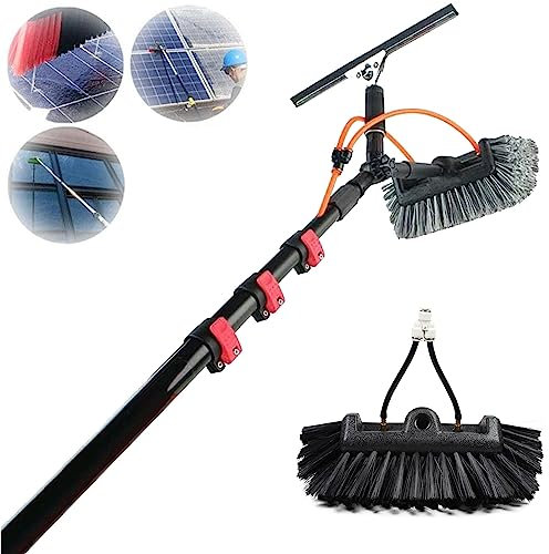 Solar Panel Cleaning Brush Backpack Kit - Telescopic Window Cleaning Brush with Water Inlet Wand for Photovoltaic Panel and Roof Cleaning