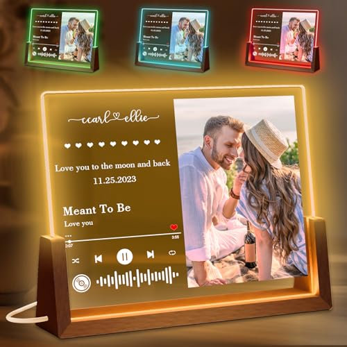 JOYENDER 8 große Spotify Personalisierte Lampe mit Foto, Süßeste Geschenk für Freund Freundin Valentinstag Paar Geschenk für Ihn und Sie Acryl Bilderrahmen Geschenk für Geburtstag Advent Weihnachten
