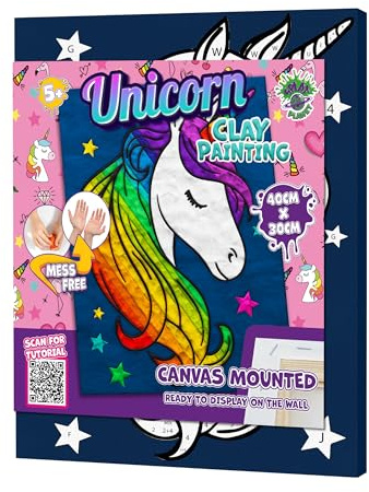 Splat Planet Klecksfreies Einhorn-Knetmalset, lufttrocknendes Knetmodellierset, sensorisches 3D-Leinwand-Bastelset für Kinder, vorgerahmt 40x30cm
