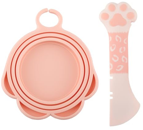 Bojueshaw 2pcs Pet Food Can Spoon Cover,Cute Paw Shape Universal Can Lids with Spoons,Universal Silicone Tin Can Lids for Dog Food Cat Food