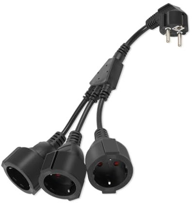 YANBORONSN Câble d'Extension à Double Prise, Câble d'alimentation à Contact de Protection 1 à 2, Distributeur en pour Une Utilisation intérieure et extérieure (90 degrés, Noir, 1 Minute 3)