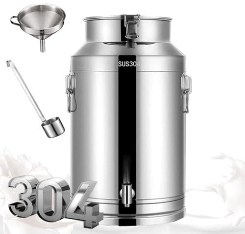 304 Bidón de leche de acero inoxidable 5L,Con grifo cubo de leche,Cubo para vino,Jarra de mano 1.32 galones,Con tapa sellada,para almacenar leche y vino, líquidos y sólidos en la cocina