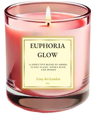 Euphoria Glow Candle - Luxuriöse Sojawachskerze in eleganter Geschenkbox | Bernstein, Ylang-Ylang, Tonkabohne & Myrrhe | umweltfreundlich, langanhaltende 40 Stunden Brenndauer | Perfektes Geschenk für