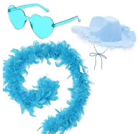 Cowboyhut für Damen Flauschige FederBoa Modischer Cowboyhut für Damen Federn Schal für Damen Kostüm Requisiten mit Randlosen Herzbrille Für Cosplay, Karneval Party,Bühnenshows, Kostüm Party