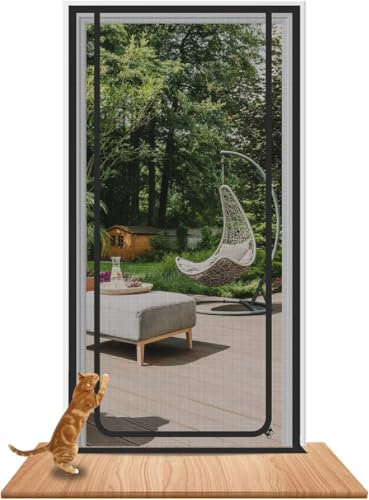 Earrck Cat Screen Door, Reinforced Mesh Screen Door for Introducing New Cats, Keep Pets Indoor & Allow Fresh Air Flow, Scratch Proof, Double-Sided Zipper, Black (Fits Door Size : 80cm x 200cm)
