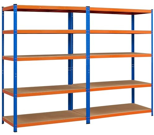 Yaheetech 2X Lagerregal mit Verstellbaren Regalböden Schwerlastregal 180 x 240 x 60 cm Je Ablage bis 175 kg Belastbar Orange/Blau