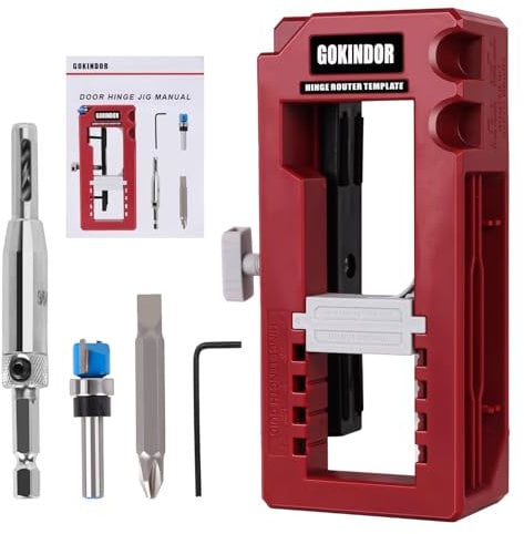 GOKINDOR Door Hinge Jig for Easy Door Hinge Installation Mortiser for 3' to 5' Length, 1/4' to 5/8' Thickness, Square or Radius, Adjustable Jig Kit (Red)