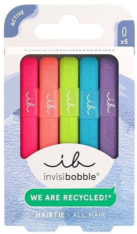 invisibobble HAIR TIE Neon Glow (5 Stück) – Haargummi Set aus recyceltem Material – Neonfarben für Mädchen & Damen – Kleines Haarband als Haarschmuck für Sport & Alltag – Stylisch & haltbar