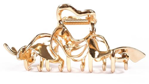 MinoCino Goldene Haarklammer Damen, 1 Stück Große Metall Haarspange mit flüssigmetall Design, Starker Halt für Dickes Haar, Elegant und Festlich Haarclips, Geschenkidee für Alltag
