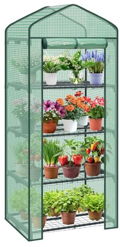 Sunula Gewächshaus Balkon 160x69x49 cm, Kleines gewächshausmit 4 Metallablagegittern Platzsparend,Winterfest und stabil,Balkon Gewächshaus für Optimales Pflanzenwachstum,Grün (Grün(M))