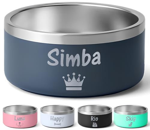 KDO MAGIC - Gamelle personnalisée - Grande et Petite Taille - Gravure Laser - Texte, prénom ou Date gravé - Chien, Chat, Animaux - Idée Cadeau - 16/32oz - Base Antidérapante (Bleu Marin, Grande)