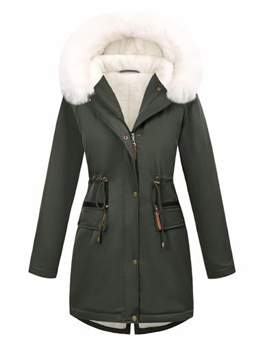 Tuopuda Manteau Femme Hiver Chaud Doudoune Long Parka Manteau Doublé de Polaire Capuchon d'hiver Blouson avec Fermeture éclair Veste Manteaux Epaissé
