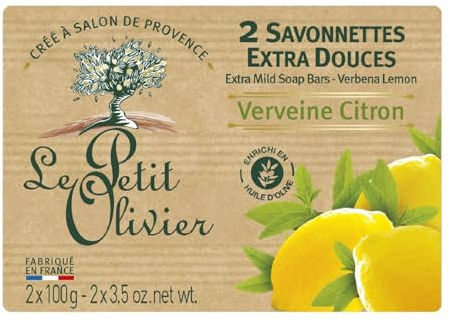 LE PETIT OLIVIER – Duo de Savons Solides Fresh à la Verveine et Citron, Nettoyage Doux (2 x 100g) - Le Lot De 4