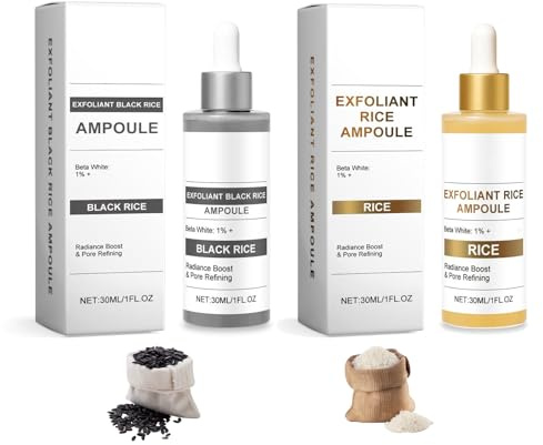 Black and White Rice Peeling Ampoule, Rice Exfoliant Set, Rice Essence Skin Renewal Series, Gentle Peel & Deep Hydration, Soft skin, Wrinkle Removal Rice Toner, for Women & Men (white+Black, 60ml)