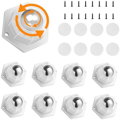 HASLED 8 Piezas Ruedas para Muebles Pequeñas, Ruedas 360 Grados para Muebles, Blancas,con Película Adhesiva y Tornillos, Ideales para Mover Cubos de Basura, Maceteros y Mesillas