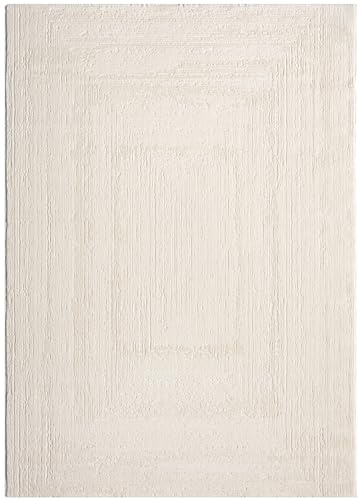 VIMODA Teppich Wohnzimmer Schlafzimmer Modern Hoch&Tief Bordüre Qualitativ 3D Effekt,Farbe:Creme;Maße:240x330 cm