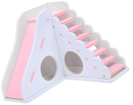 SMASOLO Maison D’élevage en Bois Coloré pour Hamster Toboggan, Aire de Jeux Intégrée, Multifonction pour Petits Animaux de Compagnie – 1 Pièce Rose et Blanche