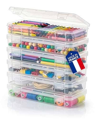 Iris Ohyama, Kleine Aufbewahrungsbox mit Klappdeckel, Plastik, 1.5L, 6er-Set, Transparent, Stapelbar, Schnappverschluss, Für Puzzle, Lego, Stifte, Bastelmaterial, Schrauben, Sans BPA, MCC-L