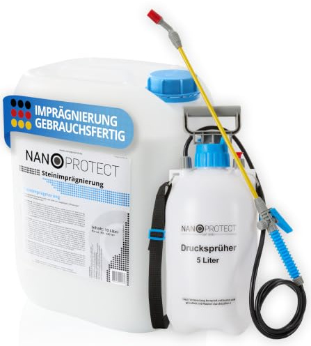 Nanoprotect 10 L Steinimprägnierung inkl. Drucksprüher für 80-120 m² | Außen und Innen | Profiqualität für Terrasse, Einfahrt, Gehweg, Dach, Fassade | Atmungsaktiv | Gegen Schmutz und Grünbelag