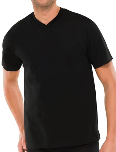 Schiesser 2 Stück American T-Shirt V-Ausschnitt Herren T-Shirt V-Neck - Schwarz
