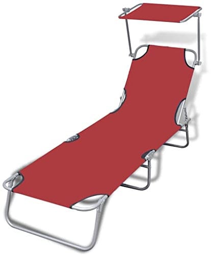 vidaXL Sonnenliege mit Dach Rot Gartenliege Strandliege Liegestuhl Relaxliege