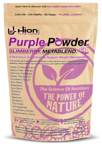 Hion Purple Powder - SLIMBERRY METABLEND Award-Winning UK-Made Superfood Blend | 16 Nutrient-Rich Fruits incl. Green Coffee & ACV | Boost Energy & Curb Cravings | Vegan, Gluten-Free | 30 Servings