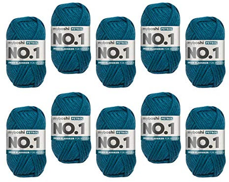 myboshi No.1 Wolle zum Häkeln und Stricken, Schnellstrickgarn, langlebige Mützenwolle, Strickwolle, Häkelwolle, mulesing-frei, 50g, Ll 55m Blau (Petrol) 10 Knäuel