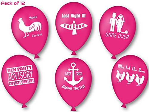 Hen Party Balloons - 12 x Funny, Rude, Naughty Balloons - Large 12 Latex