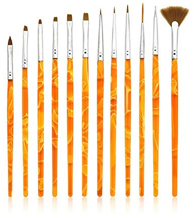 KADS 12pcs/SET Nail Brush Nails Brush Art Kit Sets Professional Nail Design Nail Painting Detailing painting Brushes & Dotting Pen Tool Painting Tool (orange)
