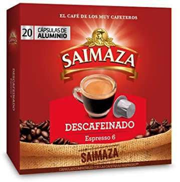 Saimaza Café Cápsulas Descafeinado - 20 Cápsulas Compatibles Nespresso