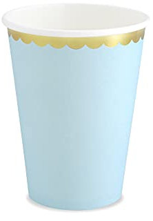 PartyDeco Lot de 6 gobelets en Papier Bleu Ciel avec Bords dorés, Bleu Clair