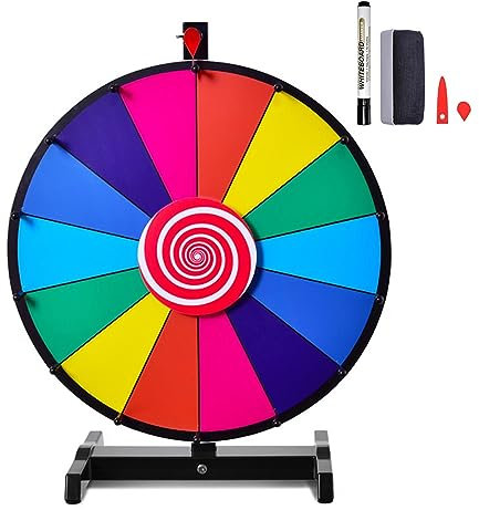 COSTWAY 24 Glücksrad Spielzeug Farbe Rad Spiele für Lotteriespiele Wortspiele, inkl. Radiergummi und Markierstift, geeignet für Kinder und Erwachsenen (φ60cm)