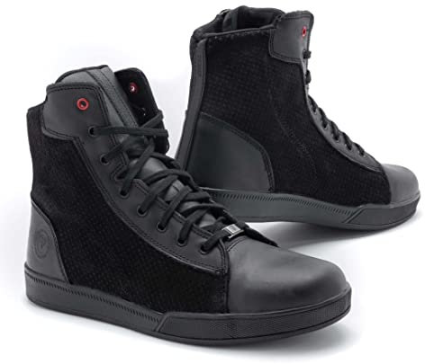 REBELHORN Tramp Stivali da moto per uso casual Pannelli in pelle perforata in pelle naturale di alta qualità Protezione del tallone rigido Protezione della caviglia Inserto antibatterico