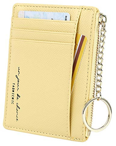Cynure Portefeuille Fin Minimaliste pour 8 Cartes avec Fermeture éclair - Jaune - Taille Unique