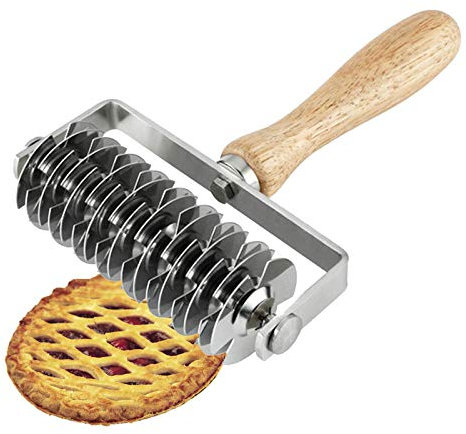aoory Gitterroller Gitterwalze Backwerkzeuge Kuchenbrot Netzmesser Kochfeld Radmesser Edelstahl Holzgriff Pizzateig-Rollschneider