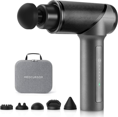 Medcursor Massage Gun - High Intensity Brushless Motor, Handheld Percussion Deep Tissue Massager with 6 Massage Heads for Sore Muscle and Stiffness, Valentines Day Gifts (Gray)