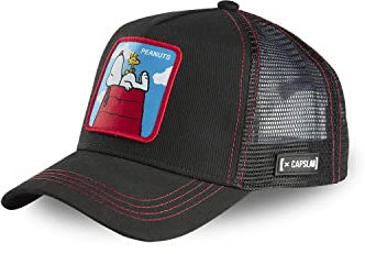 Capslab Snoopy The Peanuts Black Red Trucker Cap - One-Size