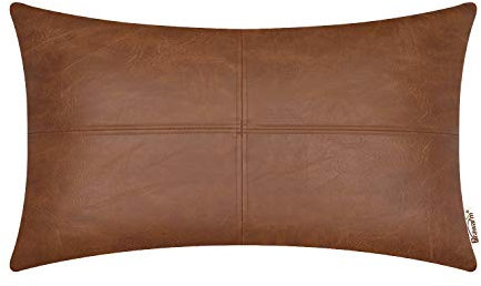 BRAWARM Hochwertiger Kissenbezug für Sofa, Couch, Heimdekoration, einfarbig, luxuriöses Kunstleder, handgenäht, 30cm x 50cm Hellbraun