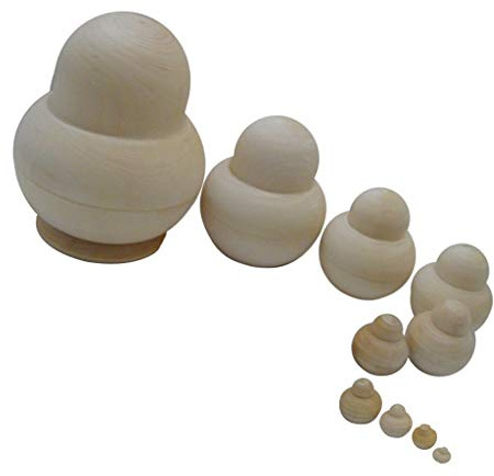 Inzopo 6 Inch Set of 10 pieces Unpainted Blank Wooden Russian Nesting Dolls Craft for Kids Painting